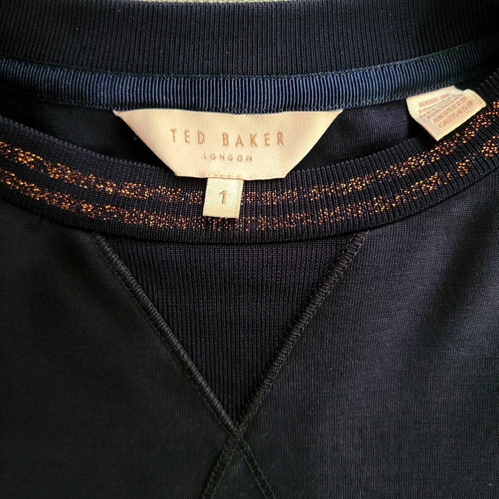 Ted Baker Navy Crewneck Flutter Asymmetrical Spli… - image 4
